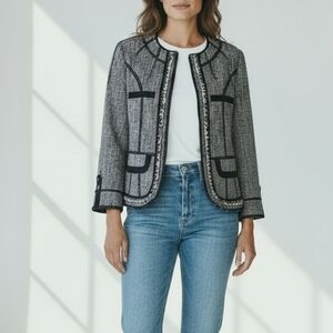 Marc Cain Sports Tweed Zip Jacket Cropped Textured Cotton Blend Size 8